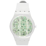 Green Christmas Trees, Cute, Doodle Round Plastic Sport Watch (M)