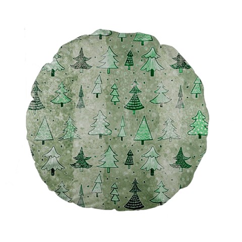 Green Christmas Trees, Cute, Doodle Standard 15  Premium Round Cushions from ArtsNow.com Back