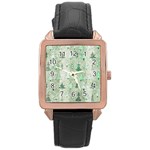 Green Christmas Trees, Cute, Doodle Rose Gold Leather Watch 