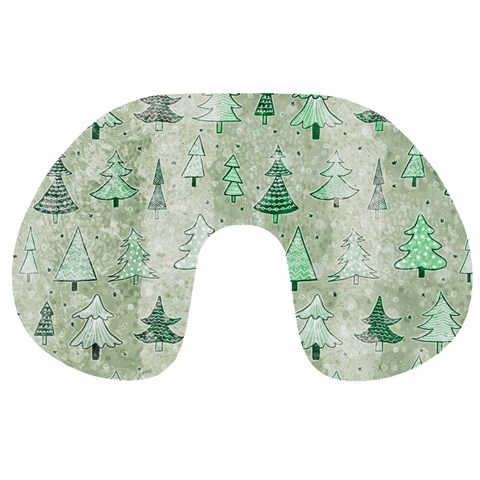 Green Christmas Trees, Cute, Doodle Travel Neck Pillow from ArtsNow.com Front