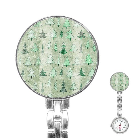 Green Christmas Trees, Cute, Doodle Stainless Steel Nurses Watch from ArtsNow.com Front