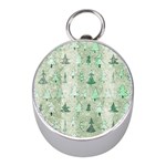 Green Christmas Trees, Cute, Doodle Mini Silver Compasses