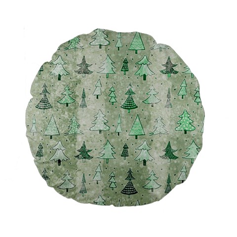 Green Christmas Trees, Cute, Doodle Standard 15  Premium Flano Round Cushions from ArtsNow.com Front