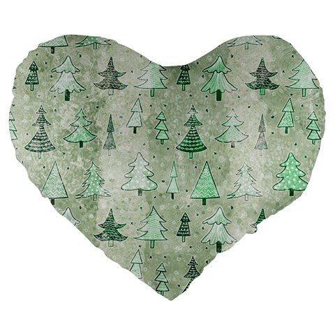 Green Christmas Trees, Cute, Doodle Large 19  Premium Flano Heart Shape Cushions from ArtsNow.com Front