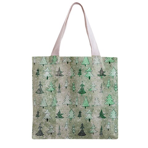 Green Christmas Trees, Cute, Doodle Zipper Grocery Tote Bag from ArtsNow.com Front