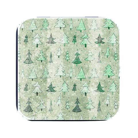 Green Christmas Trees, Cute, Doodle Square Metal Box (Black) from ArtsNow.com Front