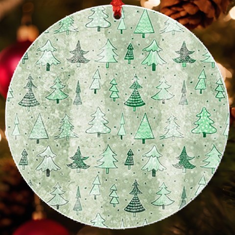 Green Christmas Trees, Cute, Doodle UV Print Acrylic Ornament Round from ArtsNow.com Front