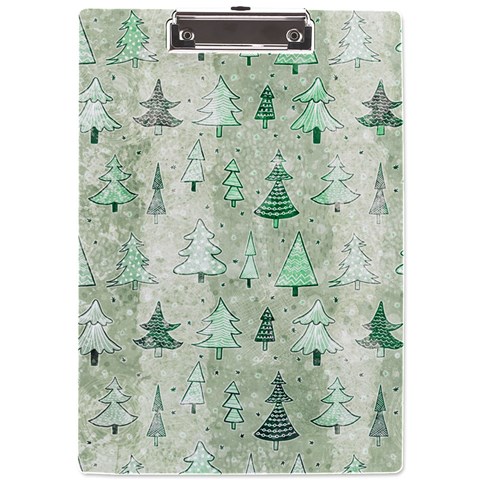 Green Christmas Trees, Cute, Doodle A4 Acrylic Clipboard from ArtsNow.com Front