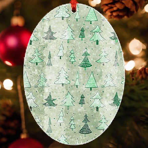 Green Christmas Trees, Cute, Doodle UV Print Acrylic Ornament Oval from ArtsNow.com Front