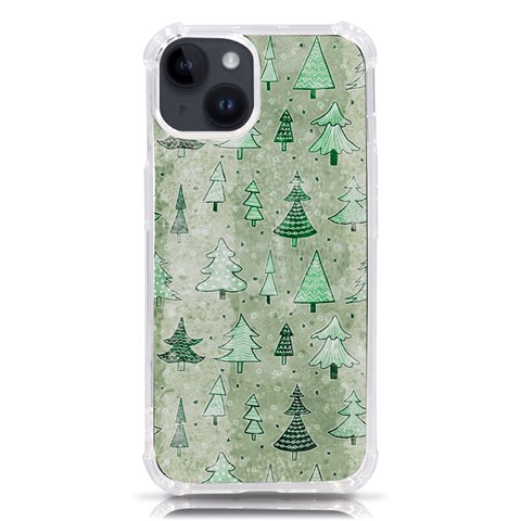 Green Christmas Trees, Cute, Doodle iPhone 14 TPU UV Print Case from ArtsNow.com Front