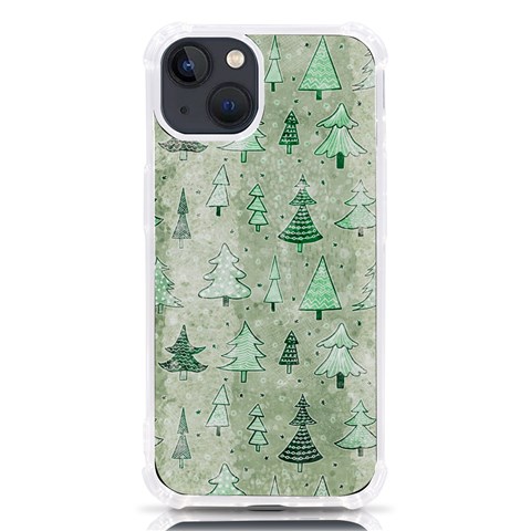 Green Christmas Trees, Cute, Doodle iPhone 13 TPU UV Print Case from ArtsNow.com Front