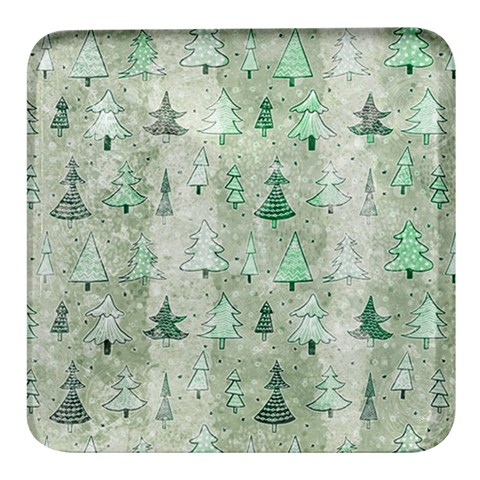 Green Christmas Trees, Cute, Doodle Square Glass Fridge Magnet (4 pack) from ArtsNow.com Front