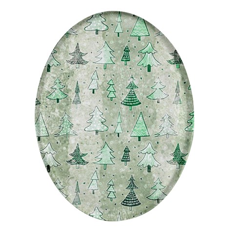 Green Christmas Trees, Cute, Doodle Oval Glass Fridge Magnet (4 pack) from ArtsNow.com Front