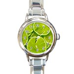 Lime Slices Close Up, Fresh, Fruit, Green Lemon Round Italian Charm Watch