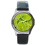 Lime Slices Close Up, Fresh, Fruit, Green Lemon Round Metal Watch