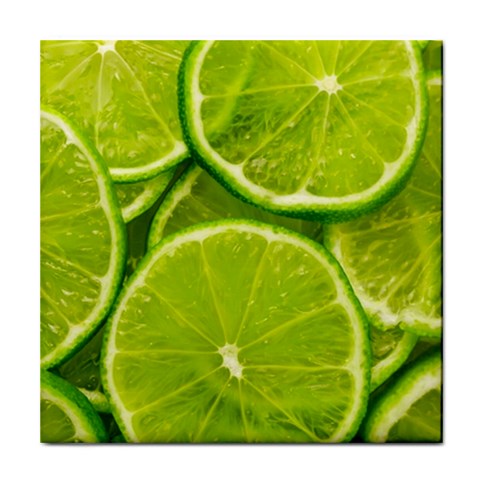 Lime Slices Close Up, Fresh, Fruit, Green Lemon Tile Coaster from ArtsNow.com Front