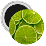 Lime Slices Close Up, Fresh, Fruit, Green Lemon 3  Magnets