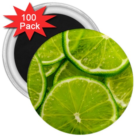 Lime Slices Close Up, Fresh, Fruit, Green Lemon 3  Magnets (100 pack) from ArtsNow.com Front