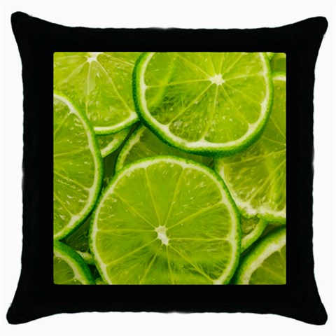 Lime Slices Close Up, Fresh, Fruit, Green Lemon Throw Pillow Case (Black) from ArtsNow.com Front