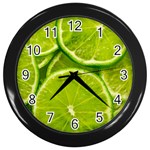 Lime Slices Close Up, Fresh, Fruit, Green Lemon Wall Clock (Black)