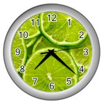 Lime Slices Close Up, Fresh, Fruit, Green Lemon Wall Clock (Silver)