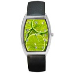 Lime Slices Close Up, Fresh, Fruit, Green Lemon Barrel Style Metal Watch