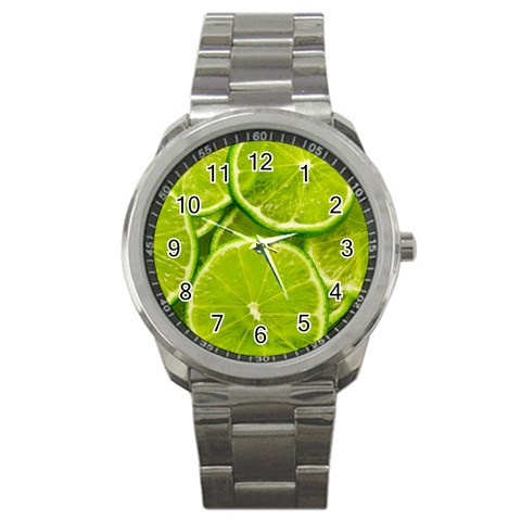 Lime Slices Close Up, Fresh, Fruit, Green Lemon Sport Metal Watch from ArtsNow.com Front