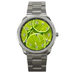 Lime Slices Close Up, Fresh, Fruit, Green Lemon Sport Metal Watch