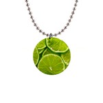 Lime Slices Close Up, Fresh, Fruit, Green Lemon 1  Button Necklace