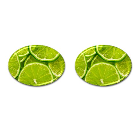 Lime Slices Close Up, Fresh, Fruit, Green Lemon Cufflinks (Oval) from ArtsNow.com Front(Pair)