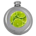 Lime Slices Close Up, Fresh, Fruit, Green Lemon Round Hip Flask (5 oz)