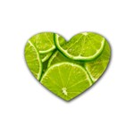 Lime Slices Close Up, Fresh, Fruit, Green Lemon Rubber Coaster (Heart)