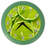 Lime Slices Close Up, Fresh, Fruit, Green Lemon Color Wall Clock