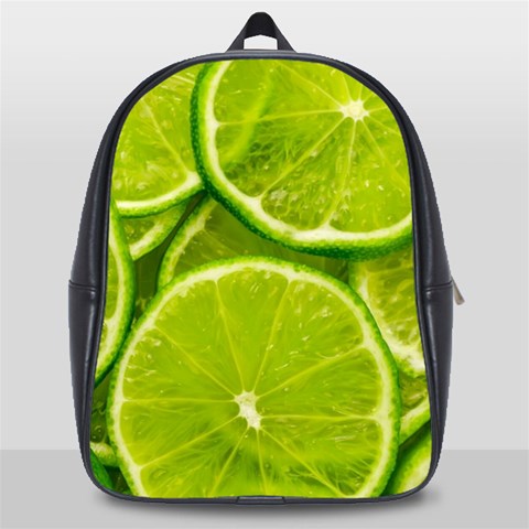 Lime Slices Close Up, Fresh, Fruit, Green Lemon School Bag (Large) from ArtsNow.com Front