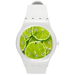 Lime Slices Close Up, Fresh, Fruit, Green Lemon Round Plastic Sport Watch (M)