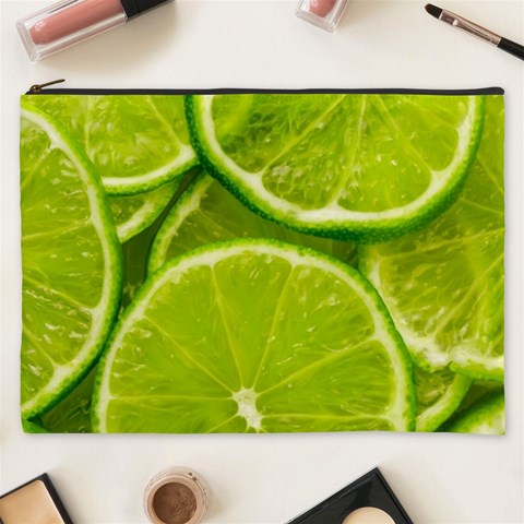 Lime Slices Close Up, Fresh, Fruit, Green Lemon Cosmetic Bag (XXXL) from ArtsNow.com Front