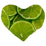 Lime Slices Close Up, Fresh, Fruit, Green Lemon Large 19  Premium Heart Shape Cushions