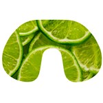 Lime Slices Close Up, Fresh, Fruit, Green Lemon Travel Neck Pillow