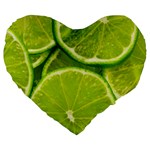 Lime Slices Close Up, Fresh, Fruit, Green Lemon Large 19  Premium Flano Heart Shape Cushions