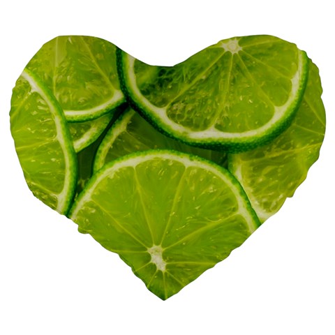 Lime Slices Close Up, Fresh, Fruit, Green Lemon Large 19  Premium Flano Heart Shape Cushions from ArtsNow.com Back