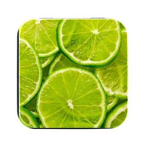 Lime Slices Close Up, Fresh, Fruit, Green Lemon Square Metal Box (Black) from ArtsNow.com Front