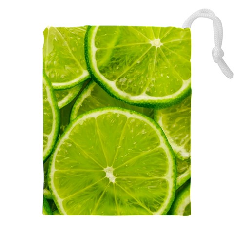 Lime Slices Close Up, Fresh, Fruit, Green Lemon Drawstring Pouch (4XL) from ArtsNow.com Front