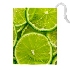 Lime Slices Close Up, Fresh, Fruit, Green Lemon Drawstring Pouch (4XL) from ArtsNow.com Front