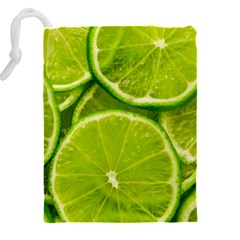 Lime Slices Close Up, Fresh, Fruit, Green Lemon Drawstring Pouch (4XL) from ArtsNow.com Back