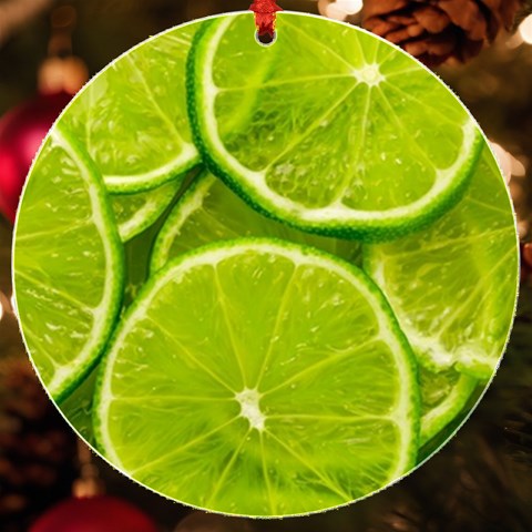 Lime Slices Close Up, Fresh, Fruit, Green Lemon UV Print Acrylic Ornament Round from ArtsNow.com Front