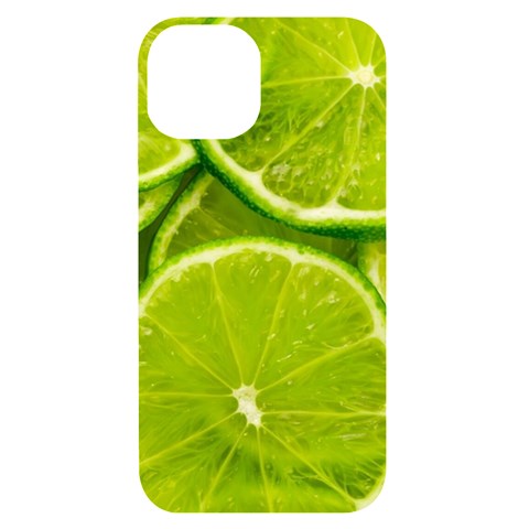 Lime Slices Close Up, Fresh, Fruit, Green Lemon iPhone 14 Black UV Print Case from ArtsNow.com Front