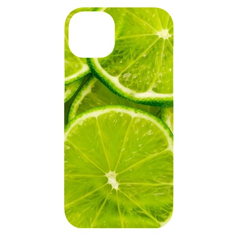 Lime Slices Close Up, Fresh, Fruit, Green Lemon iPhone 14 Plus Black UV Print Case from ArtsNow.com Front