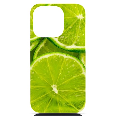 Lime Slices Close Up, Fresh, Fruit, Green Lemon iPhone 14 Pro Black UV Print Case from ArtsNow.com Front