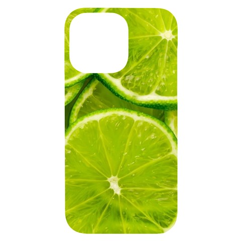 Lime Slices Close Up, Fresh, Fruit, Green Lemon iPhone 14 Pro Max Black UV Print Case from ArtsNow.com Front