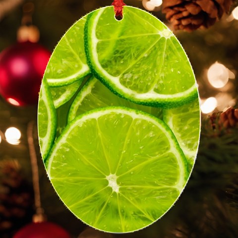 Lime Slices Close Up, Fresh, Fruit, Green Lemon UV Print Acrylic Ornament Oval from ArtsNow.com Front